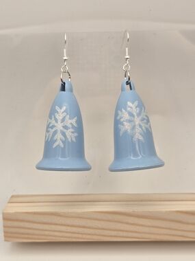 Light Blue Snowflake Bell Drop Earrings